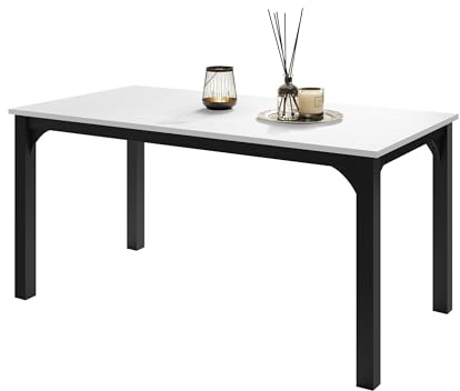 Mirjan24 Tisch für Esszimmer Fagab 160, Rechteckiger Esstisch, Ausziehbarer Tisch für Küche, L:160-198 x H:76 x B:90 cm, Küchentisch, Esszimmertisch (Schwarz/Arktisches Weiß)