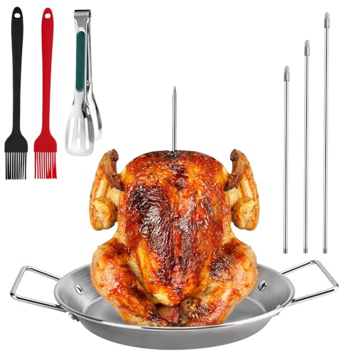 Mulaibdin Spiedino per kebab e spiedini verticali, piastra per kebab e spiedini, piastra per spiedini per barbecue, giroscopi, con 3 punte rimovibili, 2 spazzole, 1 pinza per pollo, salsiccia, pesce