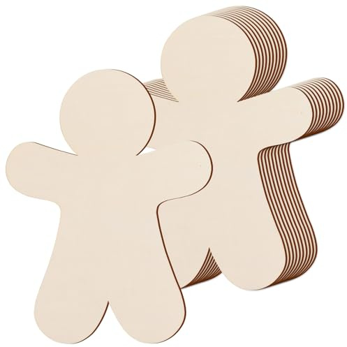 AWIZOM 6 Pcs Large Wooden Gingerbread Man Cutouts Unfinished Wood Gingerbread Man Shaped Signs 11.81 Inch Blank Wood Christmas Plaque for DIY Crafts Painting Door Hanger Xmas Winter Party Decor