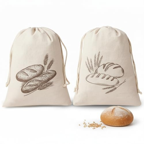 Xvbhaq Brotbeutel Leinen, 2 Stück 30 x 40 cm Frischhaltebeutel mit TPU Innenfolie & Kordelzug, Wiederverwendbar für Obst Gemüse, Leinenbeutel für Brot, Brotsack Brottüten