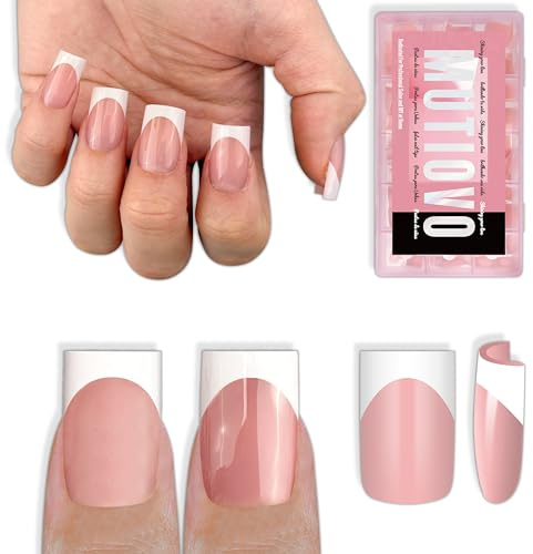 MUTIOVO White French Tip Short Straight Square Nail Tips Press on, BABY PINK Extra Thick NEED Soft Gel Nail Extension, Need Builder gel & Top,Coat Full Cover False Nails, for DIY x 15 Sizes 150 pcs
