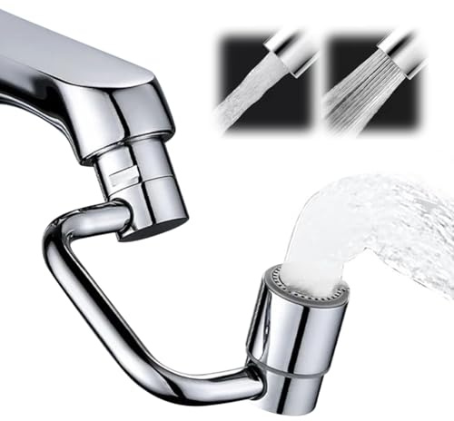 KENPOJO Aeratore Rubinetto Cucina Rotante, Universal Attacco per Rubinetto Girevole a 1080°con 2 Tipi di Getto Aeratore, Antispruzzo Prolunga Rubinetto Cucina per Filettati M22 M24 per Bagno e Cucina