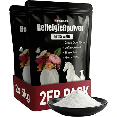 Metzler Polvere per colata bianca, 10 kg, in ceramica fine per colata, indurente all'aria, inodore, indeformabile e ad asciugatura rapida, polvere per colata in rilievo per stampi in silicone e lavori