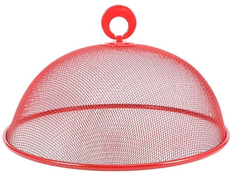 Healifty Iron Food Cover Tent Household for Kitchen and Outdoor Dining Red Mesh Dome Food Protecting Cover 11.02 in 1 Pack