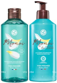 Yves Rocher Monoï Set – Körpermilch 390ml + 2in1 Duschgel & Shampoo 400ml – Monoï de Tahiti – Feuchtigkeitsspendende Körperpflege & Haarreinigung – Exotischer Sommerduft