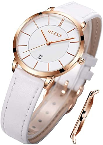 OLEVS Quarz Damen Uhr Elegante Armbanduhr Lederarmband Wasserdicht 30M Datumsanzeige Leuchtende Frauen Uhr Geschenke zum Muttertag