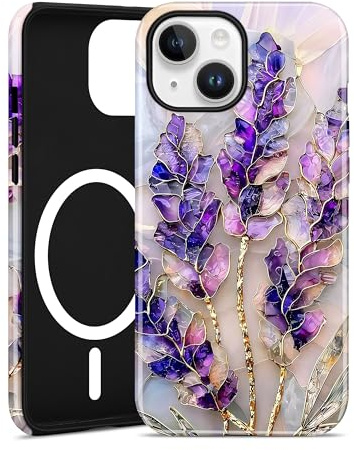Jusy Vintage Floral Magnetic Case for iPhone 11, Purple Lavender | Compatible with MagSafe, Aesthetic Vintage Wildflower Design, Wireless Charging, TPU and PC Shockproof