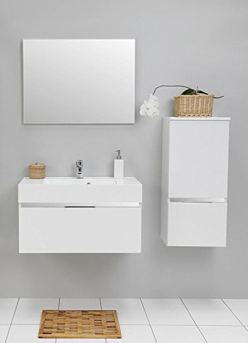 Set di mobili da bagno con lavandino specchio mobiletto pensile in ceramica armadietto sotto lavabo 80 cm bagno set di lucido premontato Bianco lucido