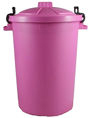 Easy Shopping 85 Litre 85L Extra Large Colour Plastic Dustbin Garden Bin Clip on Locking Lid Heavy Duty for Rubbish Recycle Waste Animal Feed Storage Unit (3, Pink)