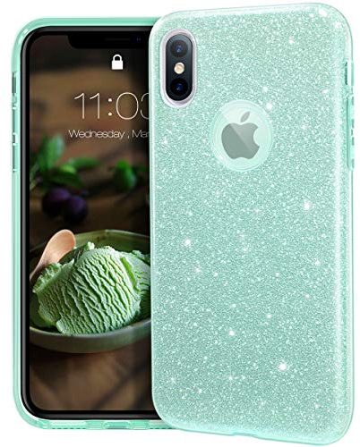 MATEPROX iPhone X Case, iPhone XS Shiny Glitter Shining Protector 3 in 1 Design Case for 5.8 Inch iPhone X/XS-Green