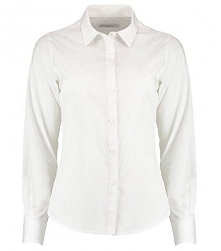 Kustom Kit Ladies Tailored Poplin Shirt - White, Size 12 - Long Sleeve, Easy Iron