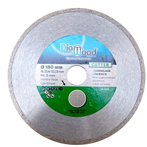 DIAMWOOD - Disque Diamant Carrelage et Faïence pour Meuleuse | Lame Diamantée à Tronçonner | Découpe Parfaite et Professionnelle | Diamètre 180 mm | Alésage 25,4/22,23 mm | Hauteur Jante 5 mm | CUTTER