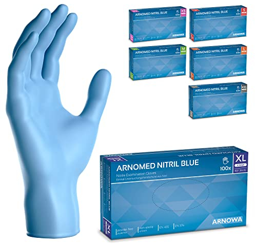 ARNOMED Nitril Einweghandschuhe 100 Stück/Box, XL, puderfreie & latexfreie Einmalhandschuhe, Blaue Nitrilhandschuhe, in Gr. XS, S, M, L, XL & XXL verfügbar