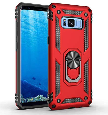 BestST Galaxy S8+ Plus Hülle für Samsung Galaxy S8+ Plus Schutzhülle 360 Grad Drehbar Ringhalter mit Magnetischer Handyhalter Auto Handy hülle + Displayschutz - Rot