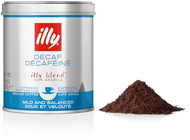 illy Coffee - Decaf Ground Coffee - Medium Roast - 100% Arabica Decaffeinated Coffee - Perfect Grind for Espresso Makers - 125g Tin
