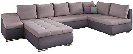 MOEBLO Ecksofa mit Schlaffunktion mit Bettkasten Couch U-Form Polstergarnitur Wohnlandschaft Polstersofa mit Ottomane Couchgranitur - JORMANI U (Rosa+Violett (Soro 61+Soro 65), Ecksofa Links)