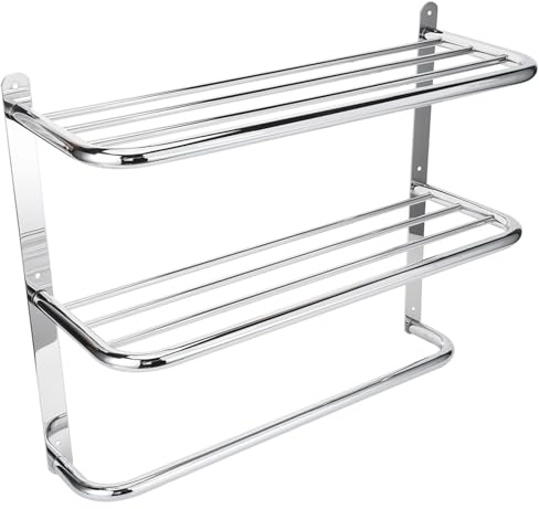 Towel Holder Stainless Steel Towel Rack Bathroom Shelf 3-tier Multifunction Wall Mounted Shower Shelf Storage Shelf Hotel Rail Holder with Towel Rails for Toilet Kitchen Living Room, 55 X 45 X 21 Cm