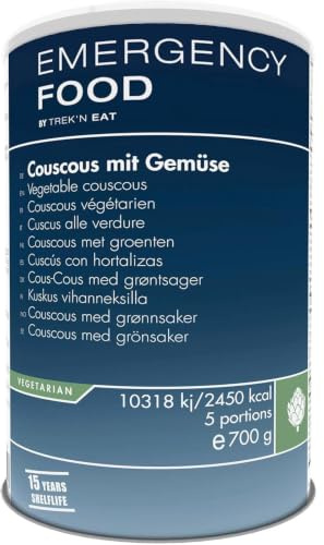 TREK'N EAT Couscous mit Gemüse-EL | Vegetarische Langzeitnahrung, Notvorrat | Couscous mit Gemüse | 5 Portionen | 15 Jahre haltbar ab Herstellung | Vegetarischer Notvorrat, Camping & Outdoor