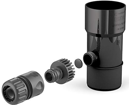 BRYZA® Dachrinne Ablauf für Regenwassertank DN Ø 90mm schwarz | Regenwassertank Speedy Regenwassersammler für Fallrohr Gartenschlauch Anschluss Schnellkupplung