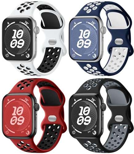 Adorve 4 Pack Breathable Sports Strap Compatible with Apple Watch Straps 40mm 41mm 42mm 38mm, Soft Silicone Band for iWatch SE Series 11 10 9 8 7 6 5 4 3 2 1, Two-Tone Design for Women & Men
