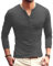 Men's Casual Henley Shirt Long Sleeve Slim Fit Plain Tops Basic Crew Neck Grandad T-Shirt Buttons Tee Tops Grey M