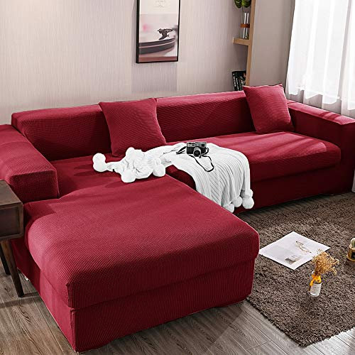 ABUKJM Couchbezug l Form Stretch sofabezug maiskorn weicher und bequemer Stoff staubdicht All-Inclusive sofabezug ecksofa, Für Sofaschutz im Wohnzimmer,Wine red,4-Seater 230-300cm