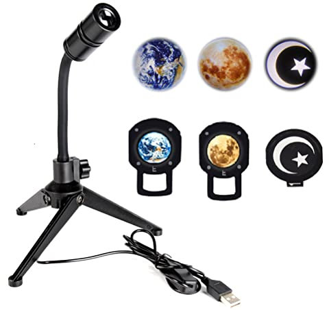 XIAOXIONG Lampe LED de projection de lune et de terre, lampe de projecteur 3D rechargeable par USB, rotation à 360° avec support, veilleuse pour arrière-plan selfie, décoration d'intérieur