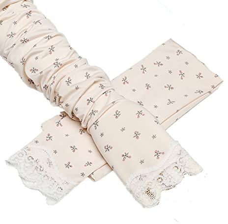 iSpchen 1 Paar Damen Armstulpen Sonnenschutz Ärmlinge Elegante Blumen Spitzen Armwärmer Sommer Kühlung Ärmel Stulpen Netz lange Handschuhe für Golf Fahren Radfahren Outdoor Reisen,Beige