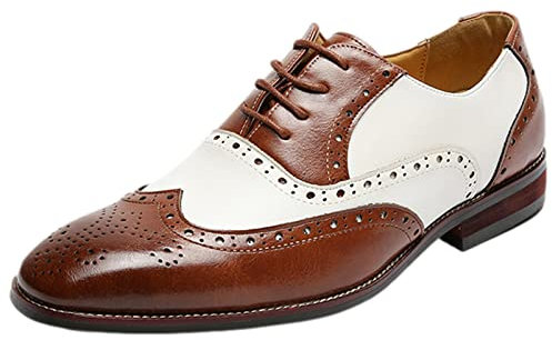 ANUFER Herren Stattlich Mikrofaser Leder Brogues Hochzeitsschuhe Farbblockierung Oxfords Formell Anzugschuhe Braun SN070647 EU43