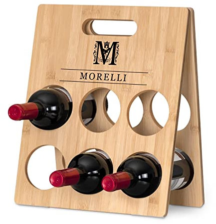Maverton Mensola portabottiglie da vino - Spazio per 6 bottiglie - Stampa personalizzata - In legno - Cantinetta per vino - Per anniversario di matrimonio - Per coppia - lettera