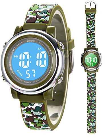 Mamiddle Kinderuhr Digital für Jungen Mädchen 3ATM Wasserdicht Kinder Armbanduhr mit Wecker Datum Stoppuhr Kinder Uhr für 3-10 Jahre (Grün Camouflage)