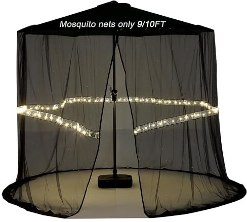 Tiimmgaal Zanzariera per ombrellone da giardino, tenda da appendere in poliestere da 2,4 m (solo rete Mosquito) (2,4 m (con luce))