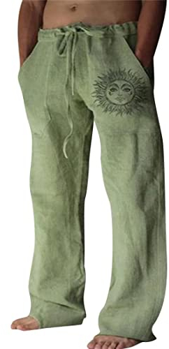 Litthing Leinenhosen Herren Leicht Sommerhose Übergröße Freizeithose Loose Fit Strandhosen Einfarbig Loungewear Jogging Hose Casual Strandhosen