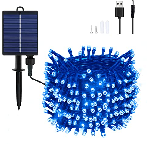 Dalugo Solarlichterkette Außen Wetterfest, 22M 200 LED Blau Lichterkette Outdoor Solar 8 Modi für Garten, Hof, Terrasse, Hochzeit Dekorationen