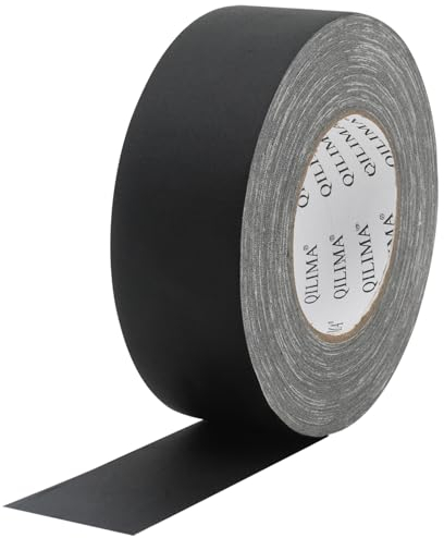 QILIMA Schwarz Baumwolle Gaffers Tape 5 cm X 50 m Matte Non-Reflective Gaff Tape, Mehrzweck, Einfach zu reißen, Rückstandsfrei, Gaffe Goon Tuch Tape für Kabel, Bühne, Fotografie, Filming