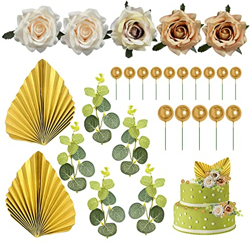27pcs Rose Flower Cake Topper, Birthday Cake Decoration Set, Baking Dessert Decoration Accessories, Wedding Flower Wall Decoration, Suitable for Wedding Party, Birthday Party, Holiday Decoration