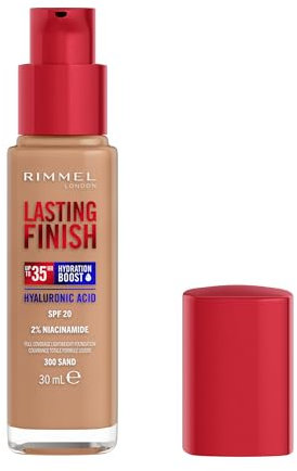 Rimmel London Lasting Finish 35 Hour 300 Sand Foundation, langanhaltend, feuchtigkeitsspendend, vegane Formel, vollständige Abdeckung, 30 ml