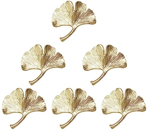 MOROBOR Ginkgo Schrankknöpfe aus massivem Metall, Schubladenknöpfe, kreative Dekoration für Schrank, Schublade, Regal, Möbel, klassisches Schrankzubehör, Gold, 6 Stück