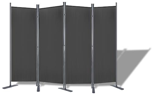 SUBTLETY 4 Teilig Paravent aus Polyestergewebe Raumteiler für Indoor und Outdoor Klappbar 225x180cm Trennwand mit Bodennägel Balkon Sichtschutz Raumtrenner für Garten Wohnzimmer Büro (Dunkelgrau)