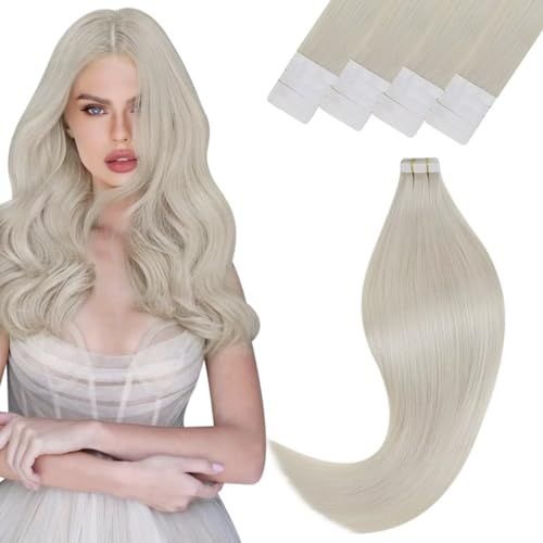 (Valentinstagsgeschenk)Tape in Extensions Echthaar Platinblond Extensions Echthaar Tape in Haarverlängerung Remy Tape in Echthaar Extensions Blond 70cm 20PCS/50g #60
