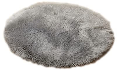 SUICRA Teppiche für Wohnzimmerteppich Round Soft Sheepskin Carpet for Living Room Fluffy Faux Fur Wool Area Rugs Floor Mat White Plush Carpets Rug Home Decor (Color : Grijs, Size : 55CM)