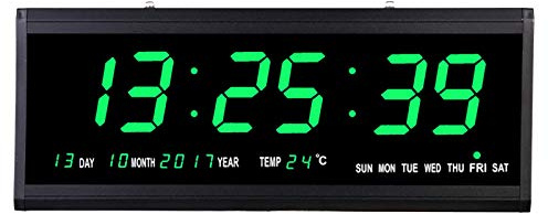 GMSLuu LED-Wanduhr mit Datum und Temperaturanzeige Große LED-Anzeige Modern Glas+Kunststoff 48 x 19 x 3cm (Grün)