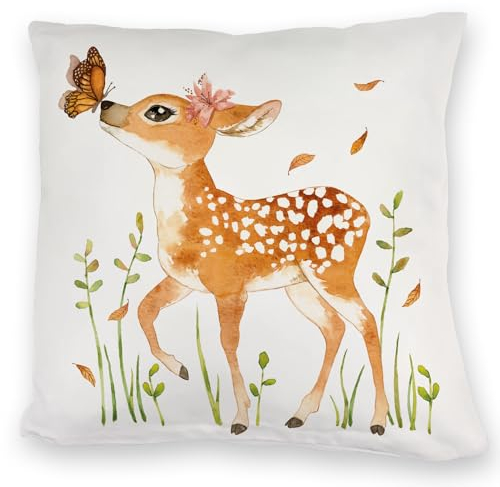 REH Kuschelkissen im Aquarell Stil EIN bequemes DekoKuschelkissen für die Couch Natur Waldtiere Wald Geschenkidee Rehkitz Herbst Geburtstag Sofa Frauen niedlich