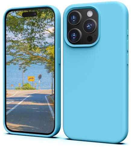TIIXXA Silicone Case for iPhone 15 Pro Case, Soft Ultra Slim Protective Shockproof Liquid Silicone Phone Case, Anti-Scratch Microfiber Lining, 6.1 Sky Blue