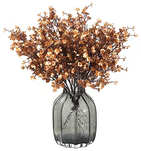 JAKY-Global Fleurs Artificielles d'haleine de bébé Lot de 6 Fleurs Gypsophiles artificielles en Soie avec tiges d'automne pour décoration d'intérieur, Bouquets, Jardin (Marron foncé et Blanc)