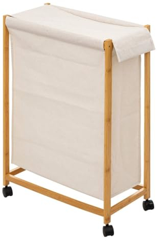 5five - panier à linge roulette 52l beige