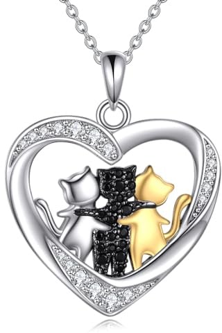 Vadmans Katzen-Halskette, Anhänger aus Sterlingsilber mit Rosenquarz und Perle, Schmuckgeschenk für Damen und Katzenliebhaberinnen | Tierliebhaber-Geschenke für Frauen
