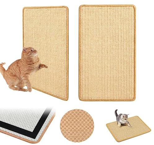 2 Pcs Tablas para Rascar 50 * 25CM Gatos con Pegatina Trasera Alfombrilla para Rascador de Gatos Alfombra de Sisal Gatos Alfombras Tejidas para Gatos para Proteger Muebles, Sofás y Paredes