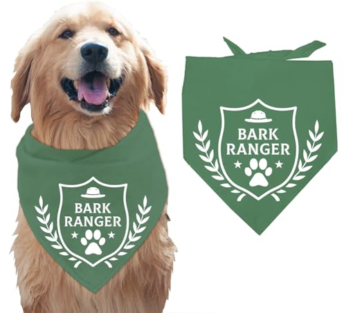 arricraft 1 Stück Haustier-Hundehalstuch, Grünes, Verstellbares Dreieckiges Haustier-Bandana Mit „Bark Ranger Words Shield“-Muster, Waschbarer Baumwollschal, Lätzchen, Kopftuch Für Hunde