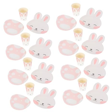 BRIGHTFUFU 1 Set Vaisselle De Pâques Nappes Jetables Plateau À Dessert Gobelets Pour Pâques Nappe Jetable Lapin De Pâques Motif Plaque Lapin Assiettes Rose Papier Artisanat Étanche À L'Eau